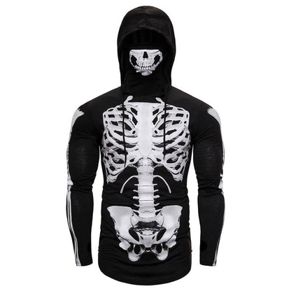 Herren Hoodie Skelett Design Gesichtsschutz Schwarz