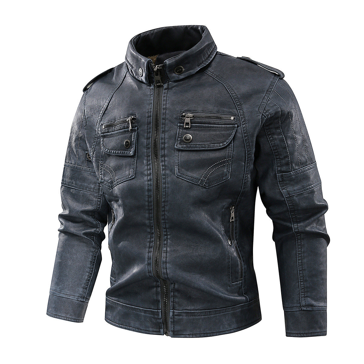Lederjacke Herren Elegant Reißverschluss Lederjacke Schwarz