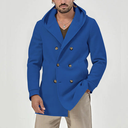 Herren Mantel Modern mit Kapuze und Knöpfen Elegant