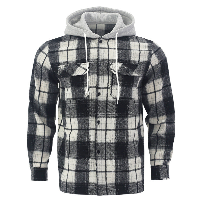 Herren Flanelljacke Kapuze Brusttaschen Warm