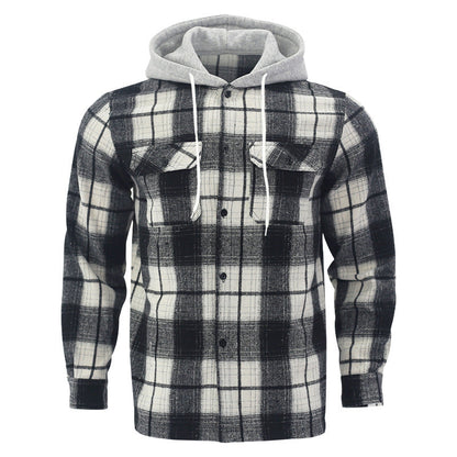 Herren Flanelljacke Kapuze Brusttaschen Warm
