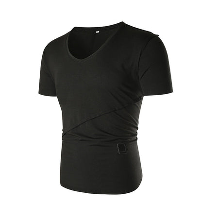 Herren T-Shirt V-Ausschnitt Elastisch Asymmetrisch Modern