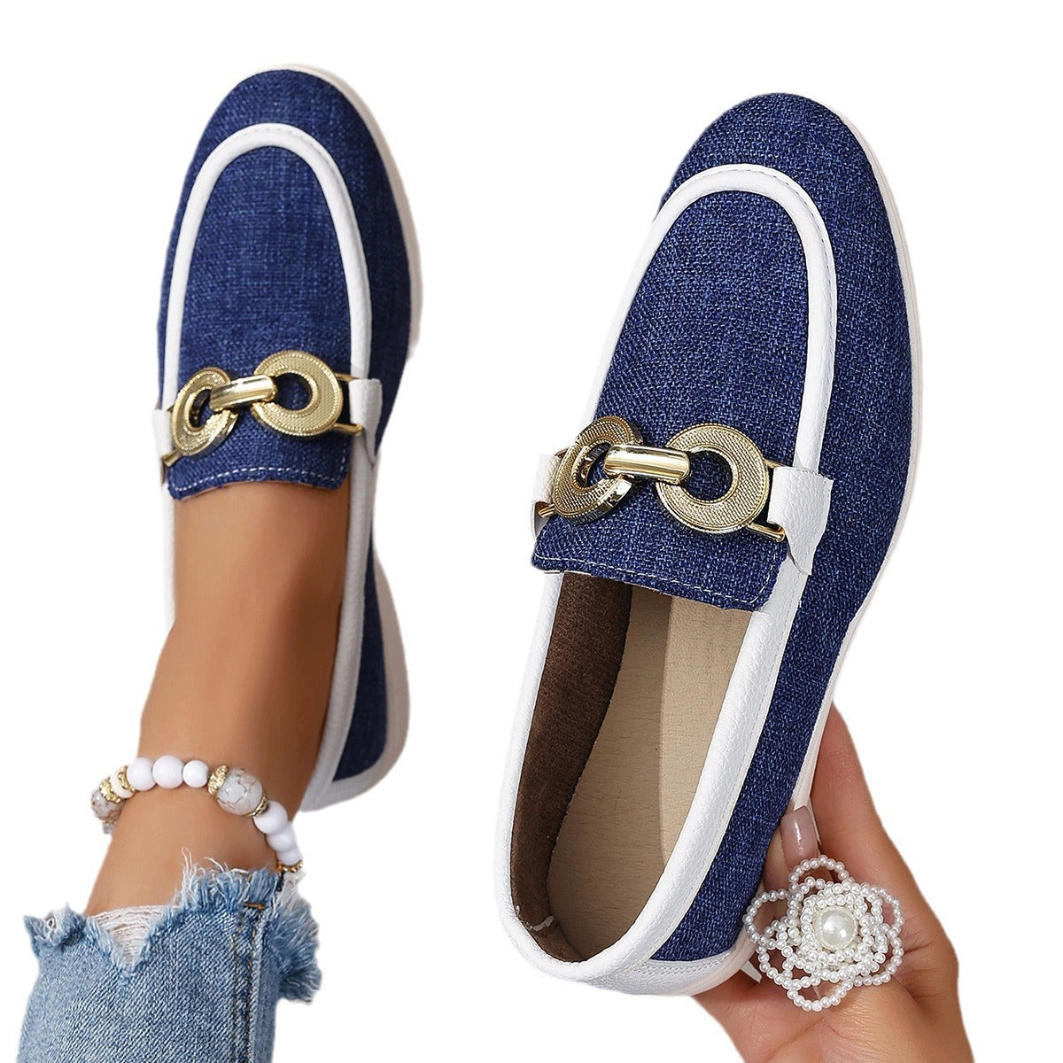Damen Slipper Elegant Gold Dekoration Comfort