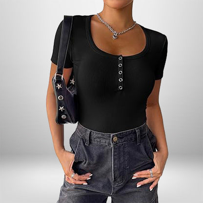 Damen Bodysuit Kurzarm Figurformend Mit Knöpfen