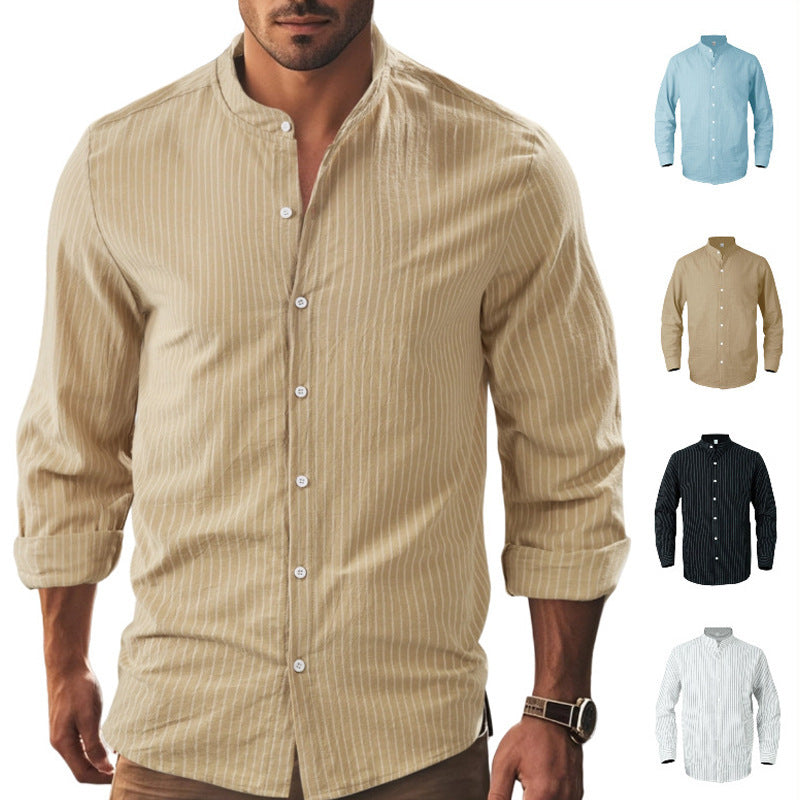Herren Hemd Slim Fit Streifen Stehkragen Modern - BerlinGlamour