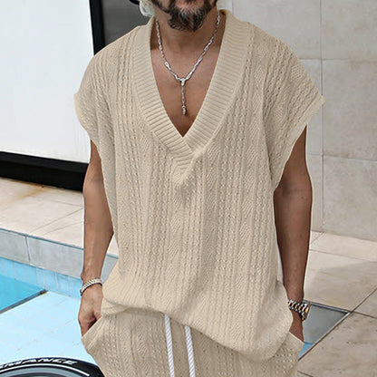 Herren Stricktop Ärmellos V-Ausschnitt Modern