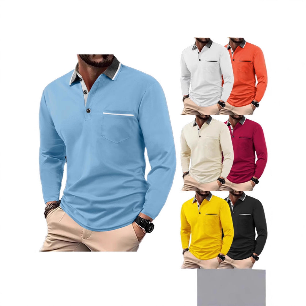 Herren Poloshirt Langarm Strukturiert Kragen Tasche Modern - BerlinGlamour
