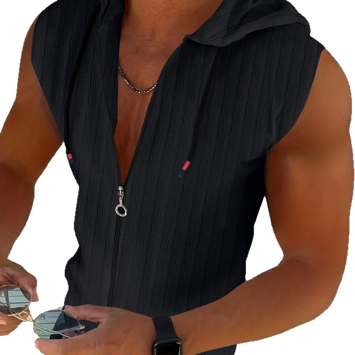 Herren Hoodie Ärmellos Reißverschluss Sportlich Modern