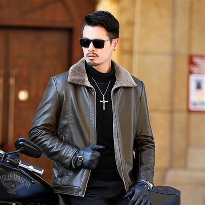 Lederjacke Herren Schwarzes Leder Bikerstil