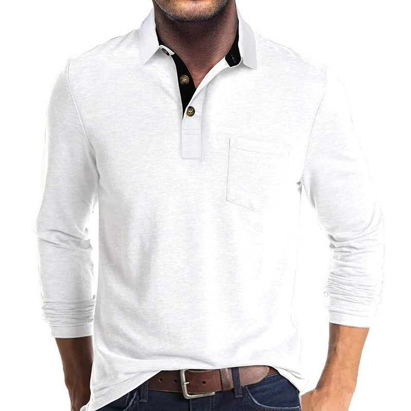 Herren Poloshirt Langarm mit Brusttasche Modern