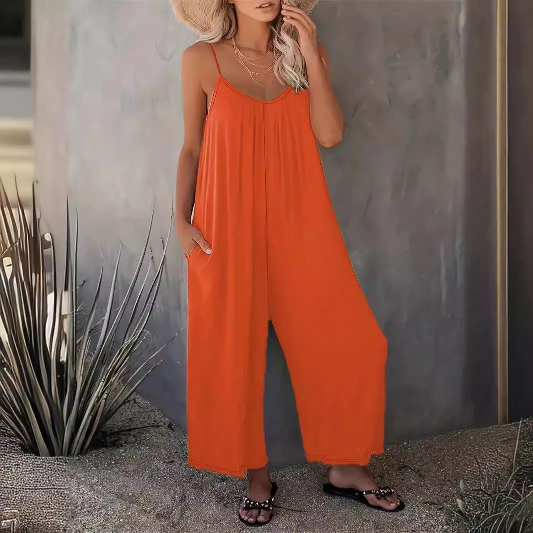 Damen Jumpsuit Leicht Fließend Mit Verstellbaren Trägern