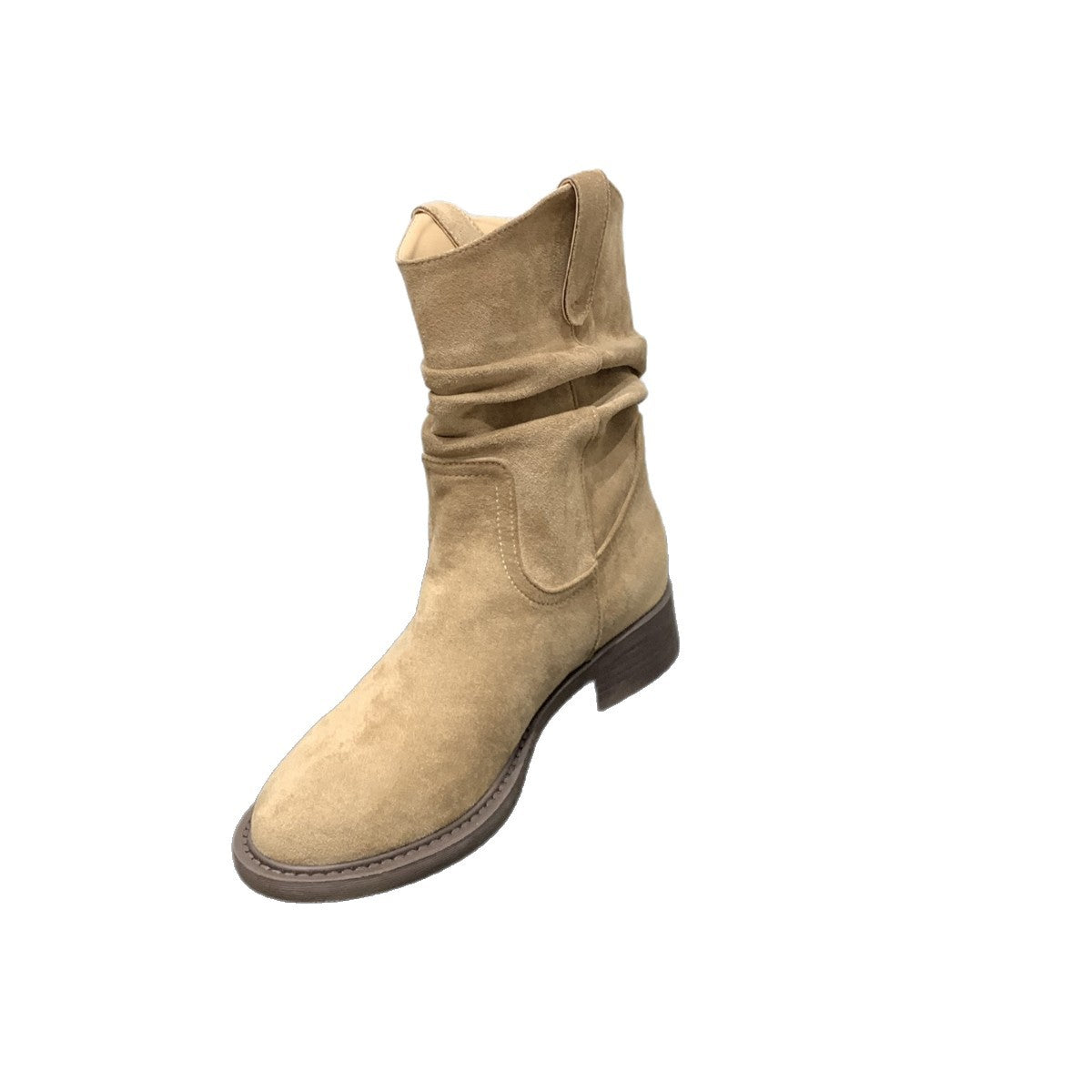 Damen Stiefel Bequem Blockabsatz Geraffter Schaft