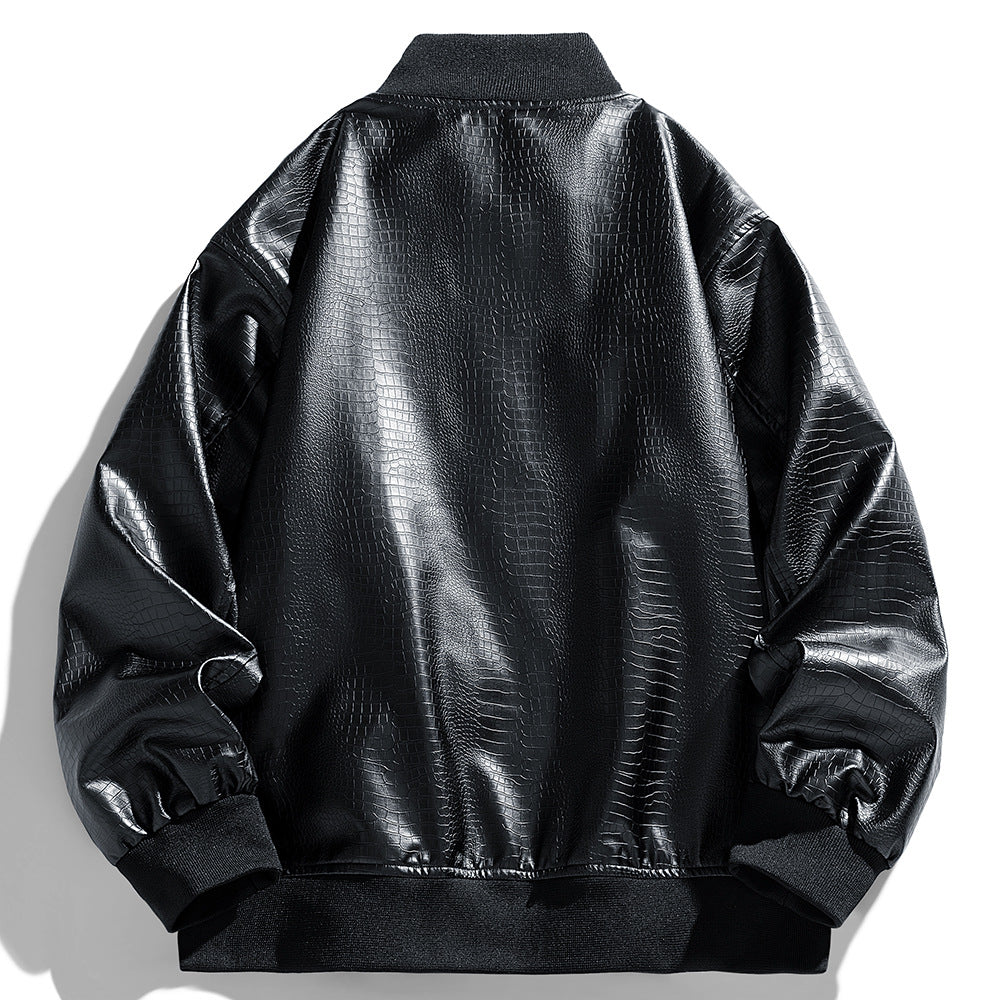 Herren Lederjacke Modern mit Taschen Schwarz Glamour
