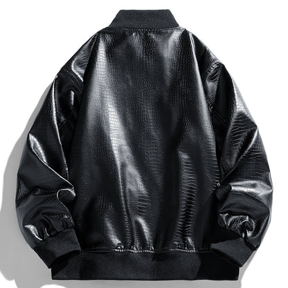 Herren Lederjacke Modern mit Taschen Schwarz Glamour