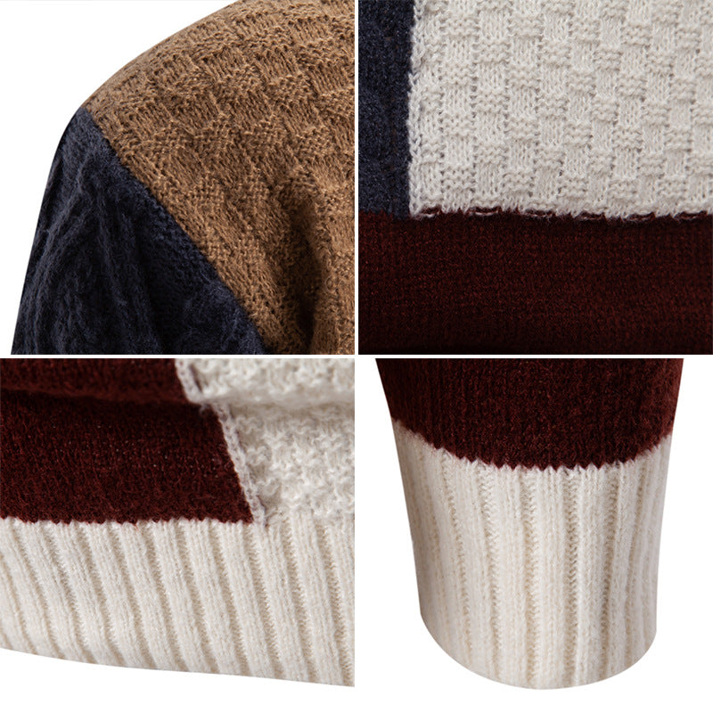 Herren Grobstrickpullover Hochgeschlossen Strickpullover Mit Blockmuster