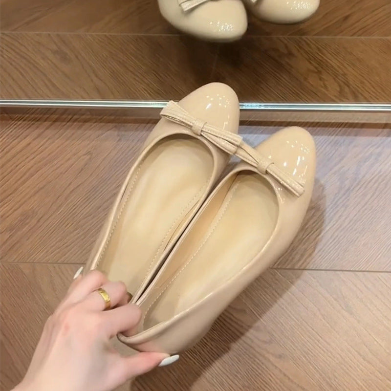 Damen Ballerinas Bequem Schleifen Detail