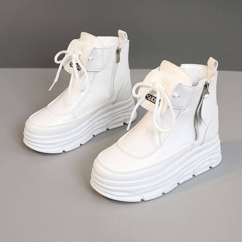 Damen Plateausneaker Hoch mit Reißverschluss Komfort Innenfutter
