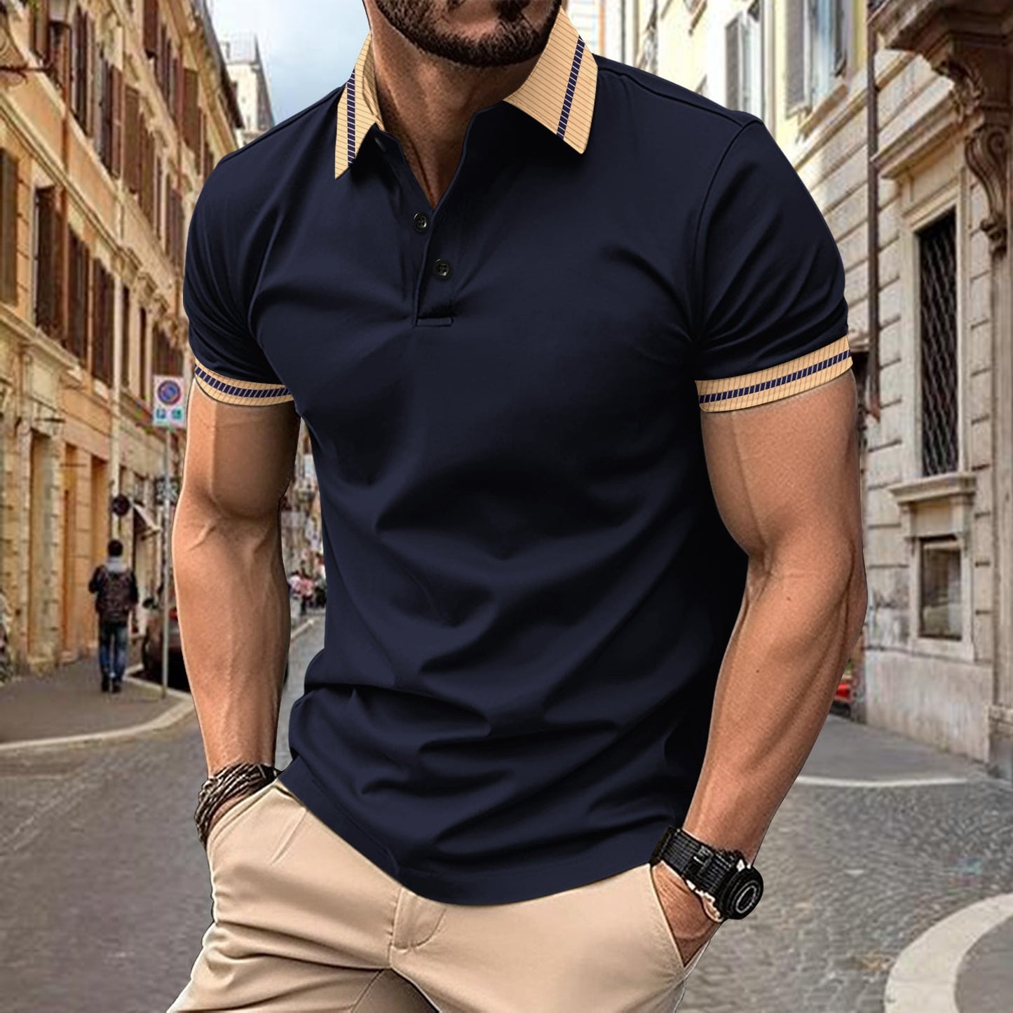 Herren Polo Shirt Sportlich Kontrastkragen Modern