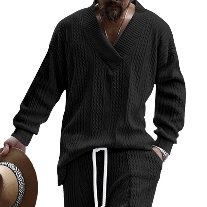 Herren Pullover Lässig Zopfmuster V-Ausschnitt Trendy