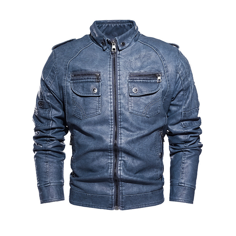 Lederjacke Herren Lässig mit vielen Taschen Schwarz