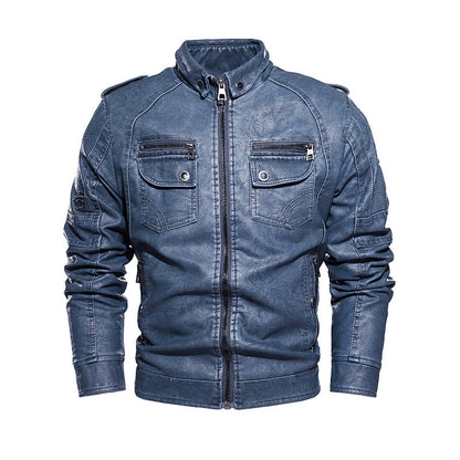 Lederjacke Herren Lässig mit vielen Taschen Schwarz