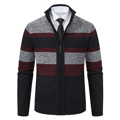 Herren Strickjacke Modern Gestreift Hochkragen