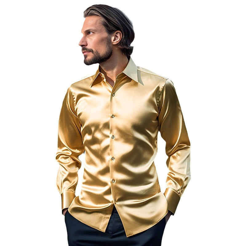 Herren Hemd Satin Glänzend Moderner Kragen