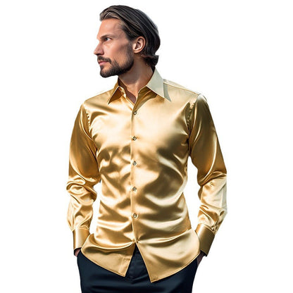 Herren Hemd Satin Glänzend Moderner Kragen