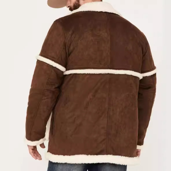 Herren Lammfelljacke Breites Revers Warm