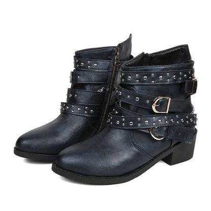 Damen Ankle Boots Stiefel Mode Schnalle Schwarz