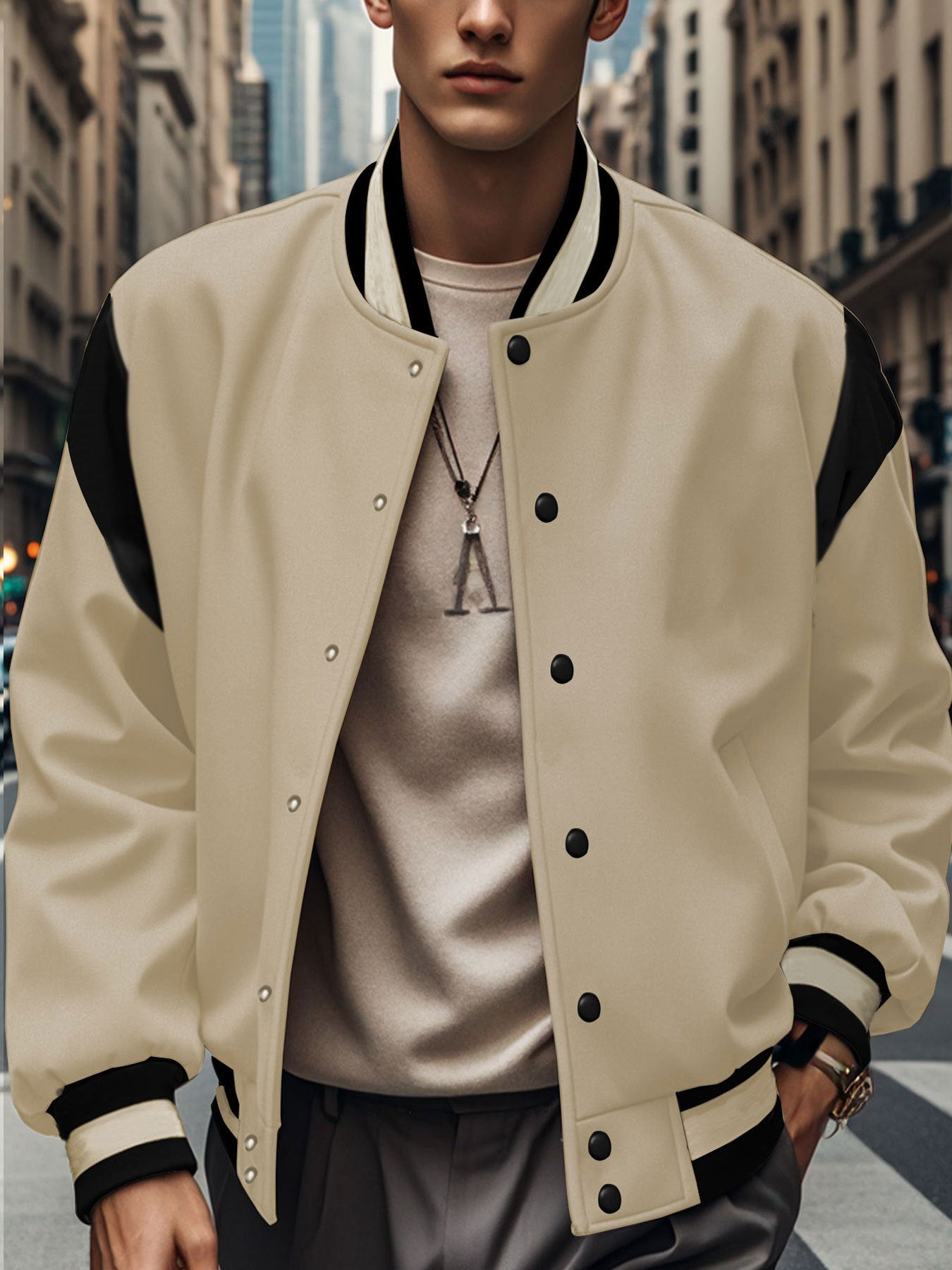 Herren Collegejacke Freizeitjacke mit Kontrastärmeln Modern