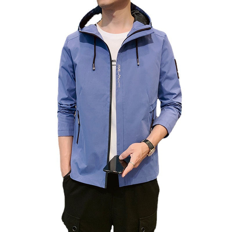 Herren Übergangsjacke Leicht Verstellbare Kapuze Reißverschlusstaschen Outdoor