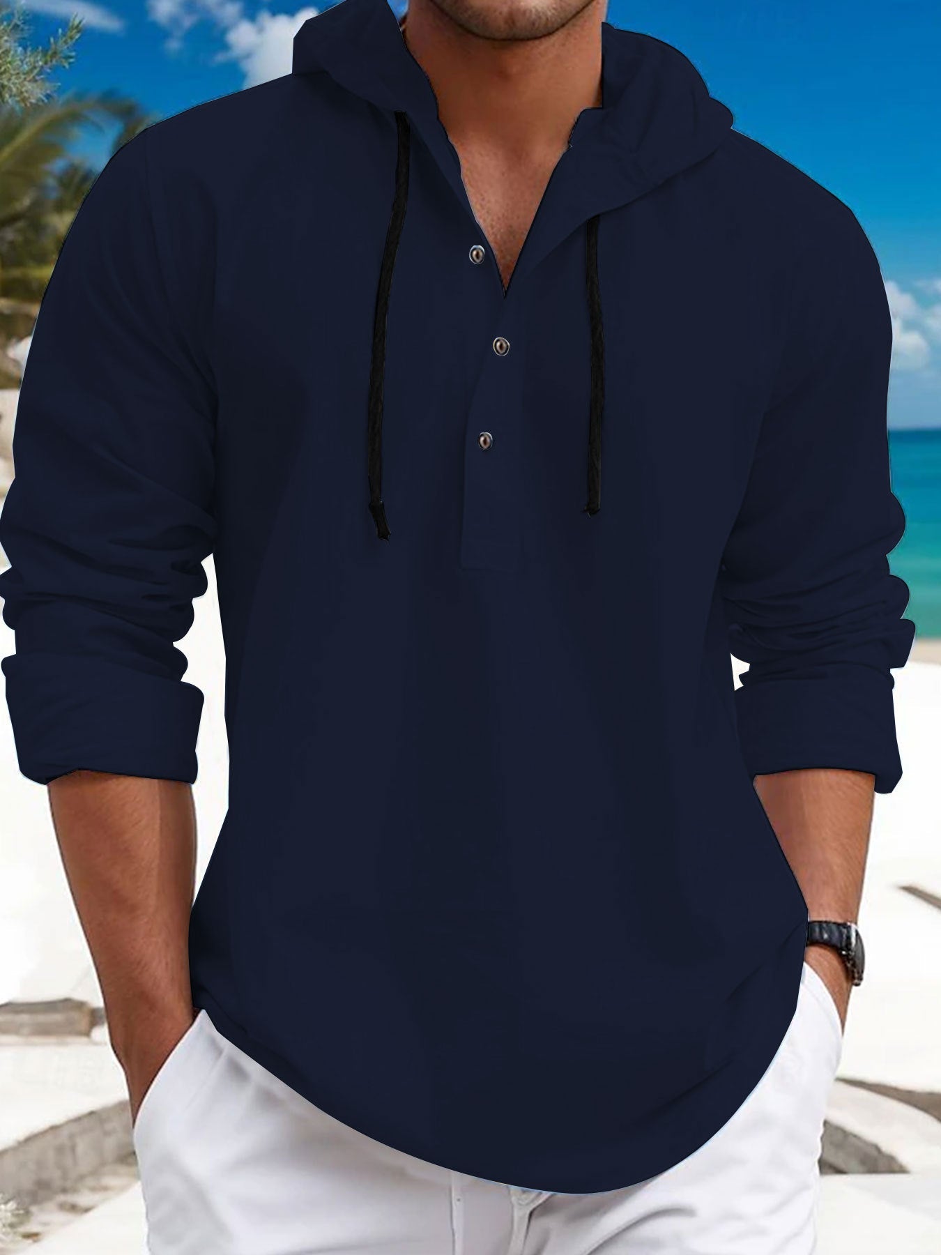 Herren Kapuzenpullover Lässig Modern mit Knopfdruck