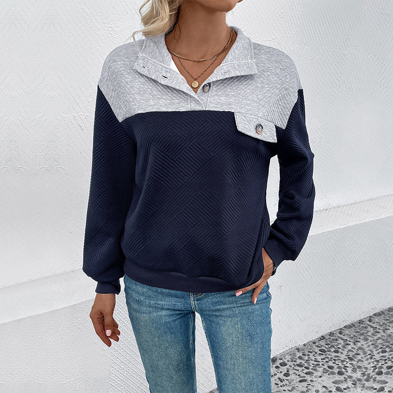 Damen Sweatpullover Lässig Strukturiert Mit Knöpfen