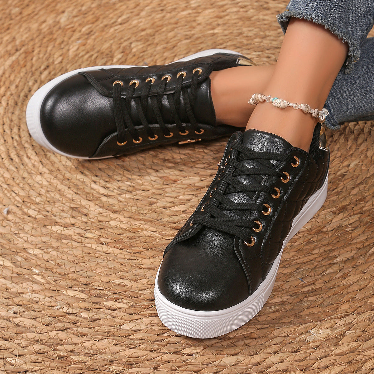 Damen Sneaker Trendy Stepp Optik Mittelhohes Modell
