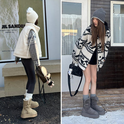 Damen Winterstiefel Kuschelig Weich mit Riemen Soft Innenschuh