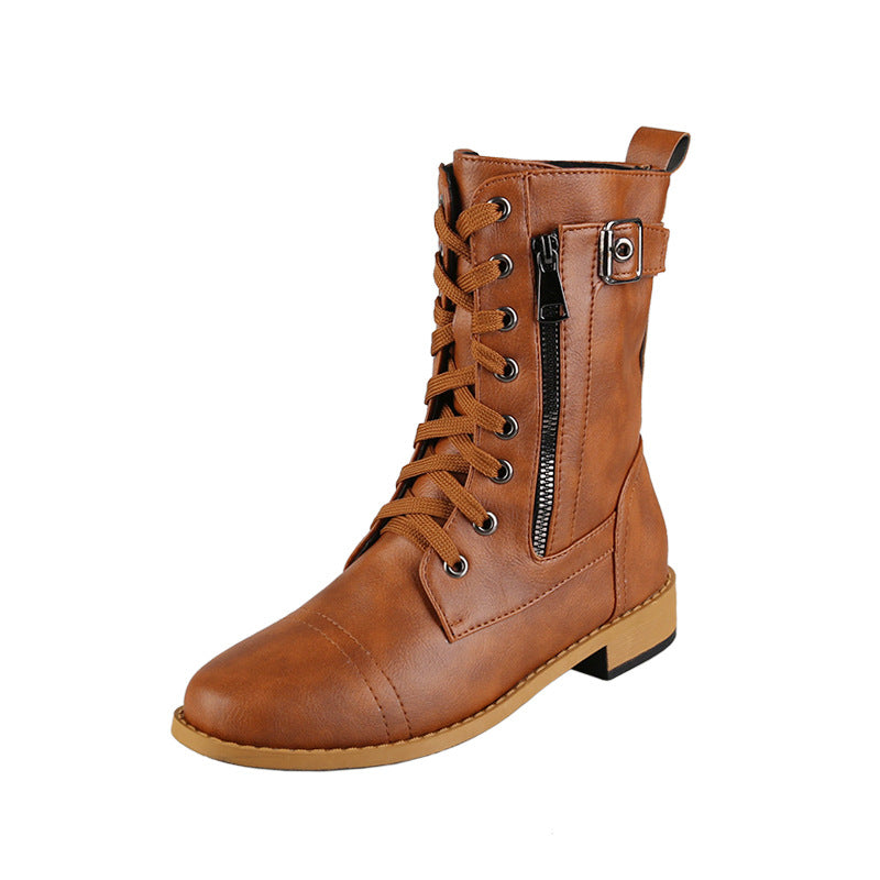 Damen Schnürstiefel mit Reißverschluss und Schnallen Detail Modern
