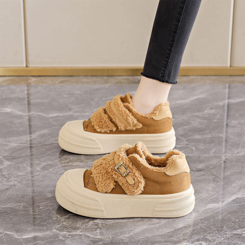 Damen Sneaker Bequem Kuschelig Mit Klettverschluss
