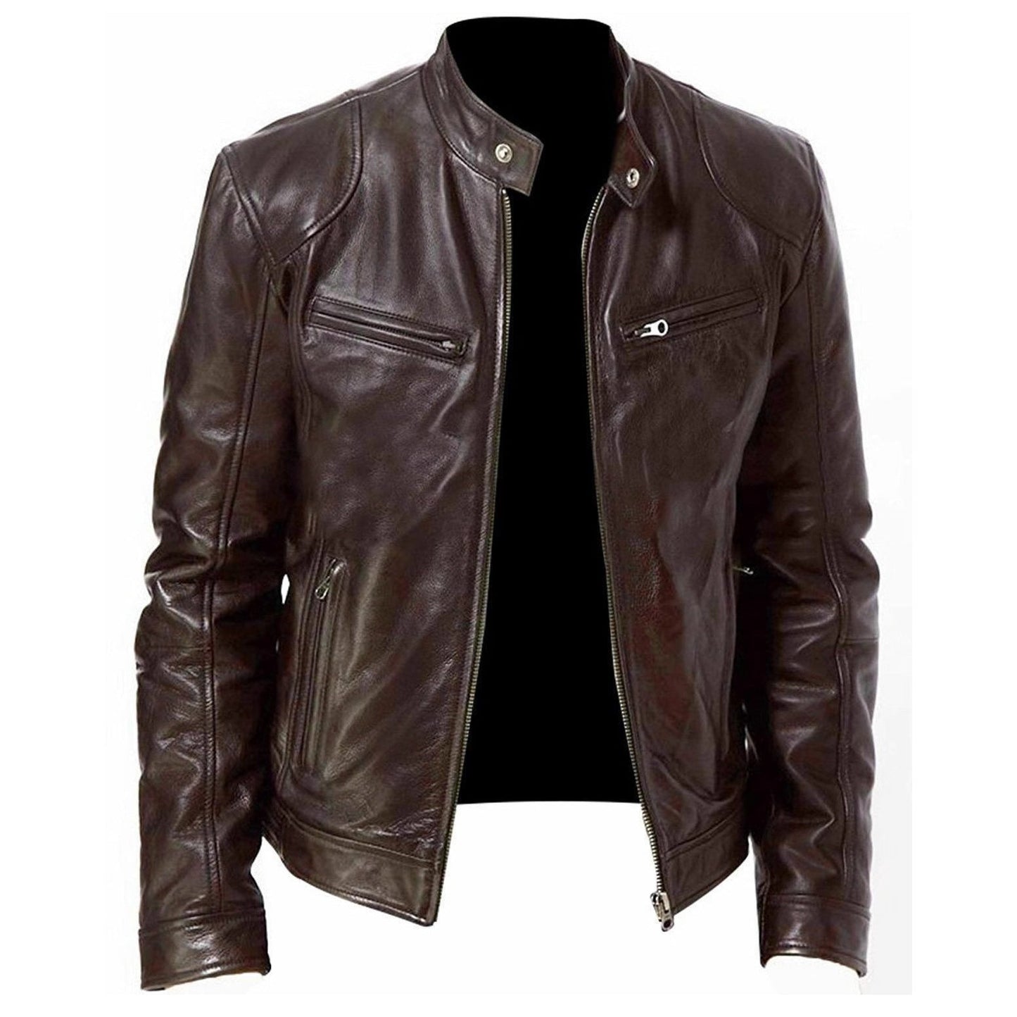 Lederjacke Herren Modern Motorradstyle Reißverschluss Taschen