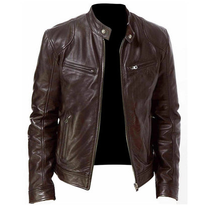 Lederjacke Herren Modern Motorradstyle Reißverschluss Taschen