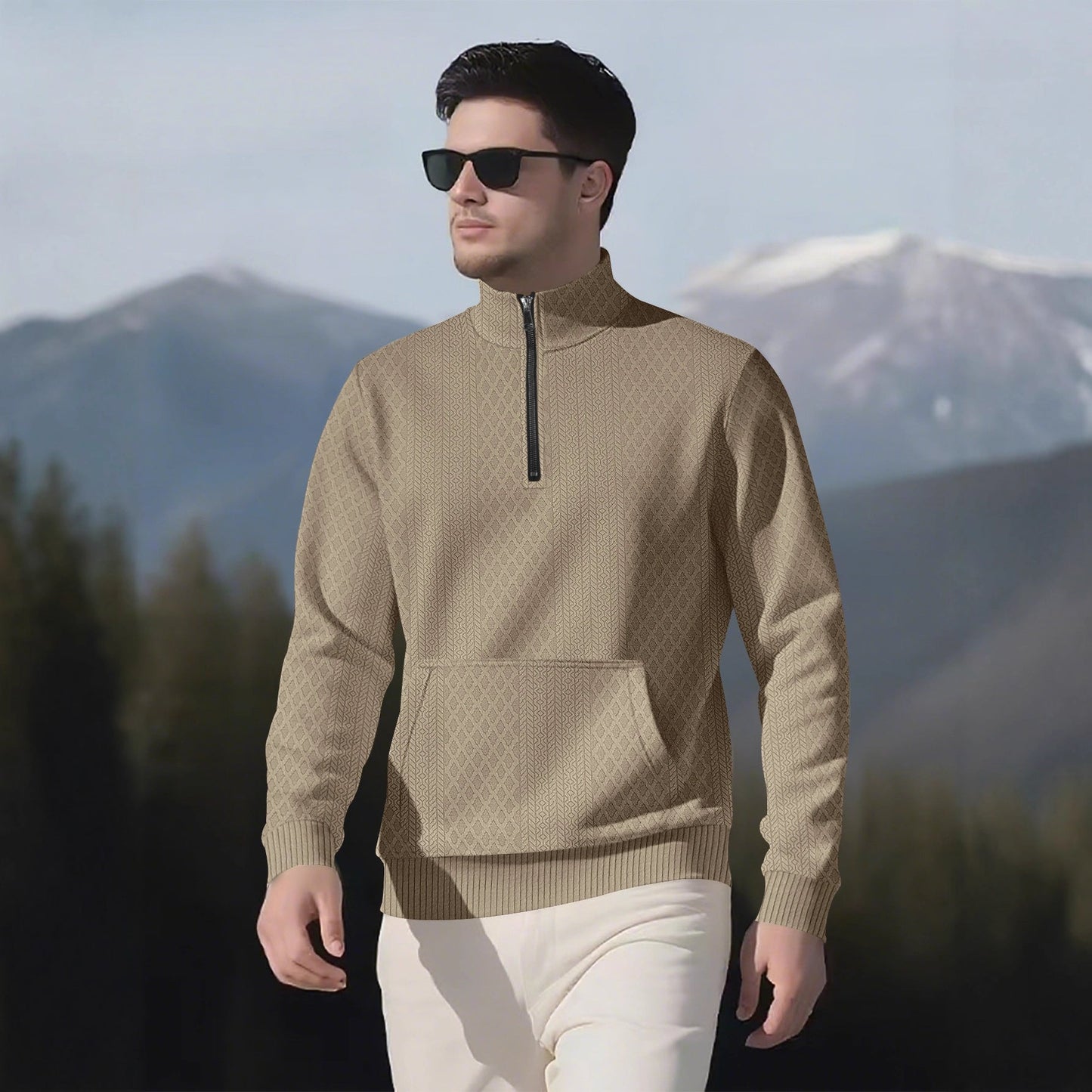 Herren Fleece-Pullover Modern Mit Reißverschluss Hochkragen