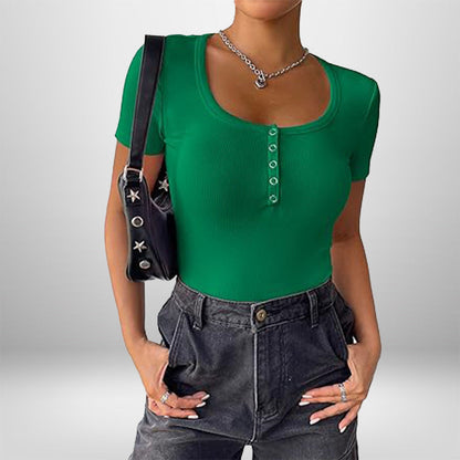 Damen Bodysuit Kurzarm Figurformend Mit Knöpfen