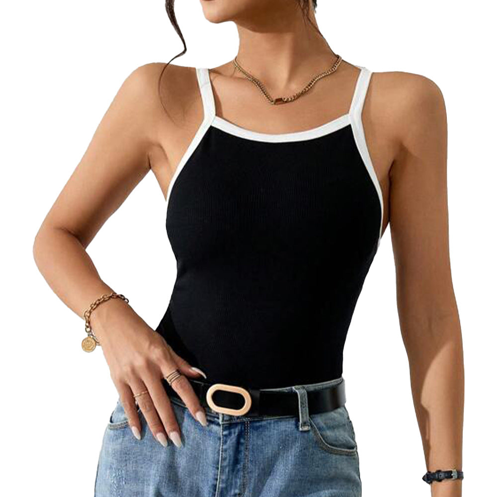 Damen Top Ärmellos Elegant Kontrast Design Sommer