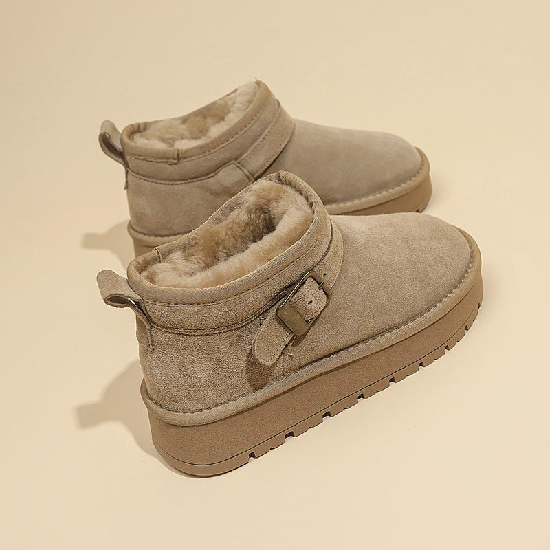 Damen Stiefeletten Weich Kuschelig Mit Schnalle