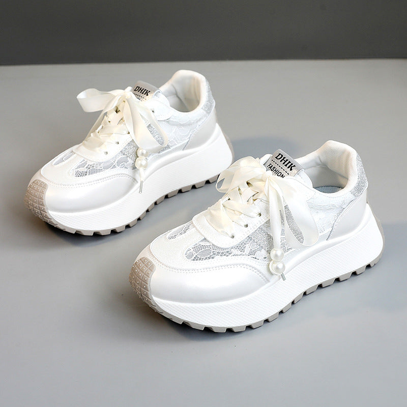 Damen Plateau Sneaker Gemustert Elegant Schnürsenkel