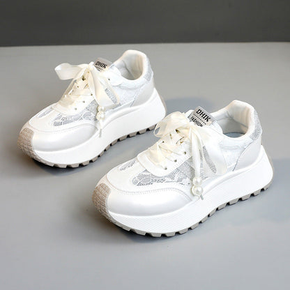 Damen Plateau Sneaker Gemustert Elegant Schnürsenkel