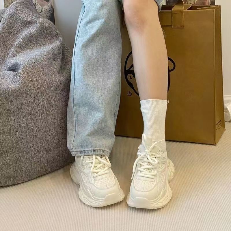 Damen Sneaker Sportlich Atmungsaktiv Mesh Weiße Sohle