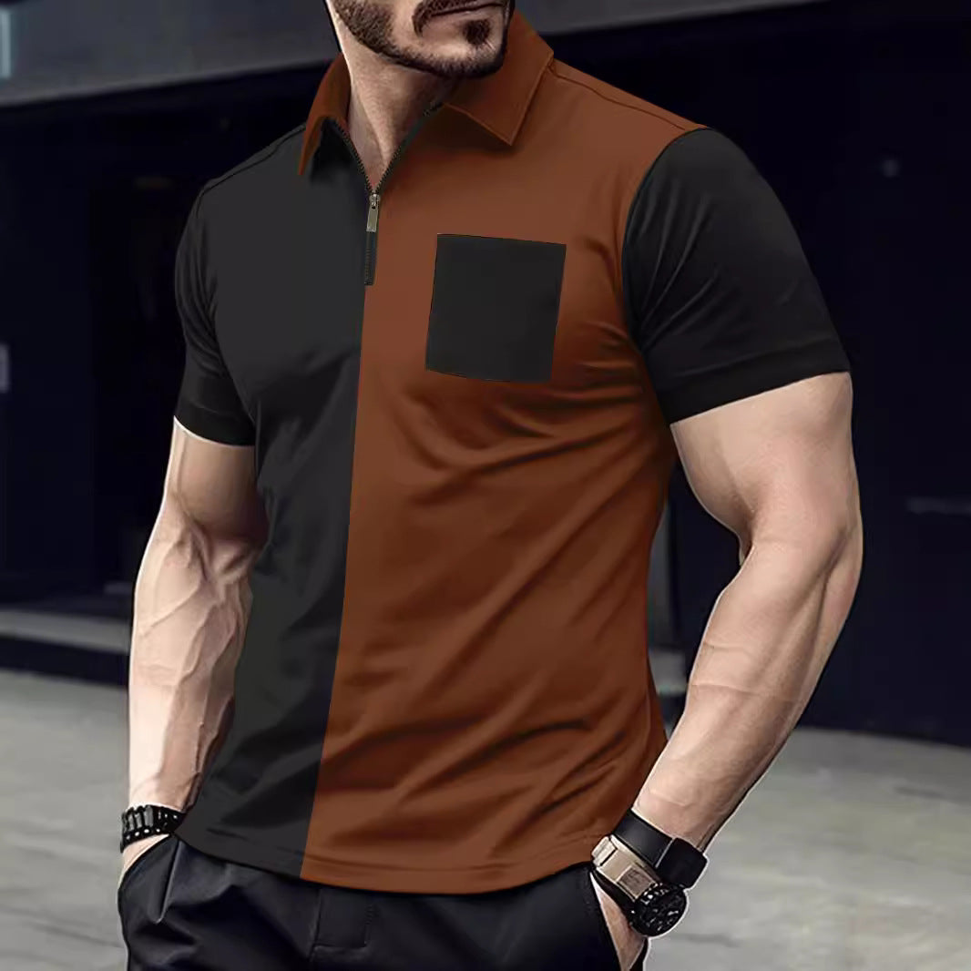 Moderne Kurzarmshirt mit Reißverschluss und kontrastierenden Farbschnitten BerlinGlamour. - BerlinGlamour