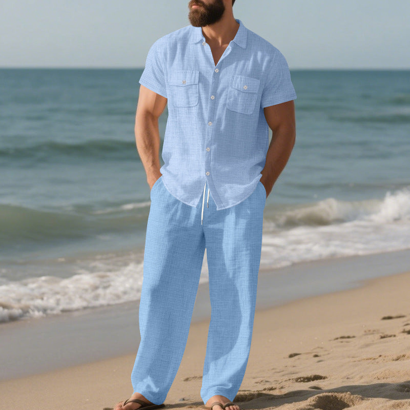 Herren Kurzarmhemd mit Taschen und bequeme Hose