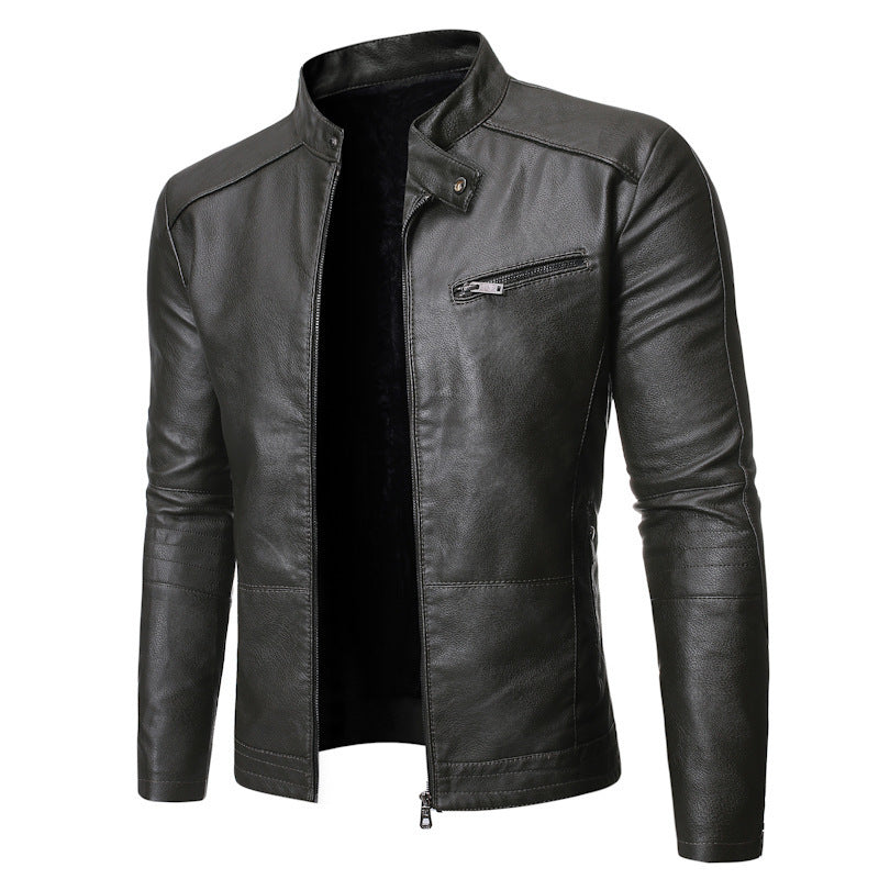 Herren Lederjacke Elegant Stehkragen Modern
